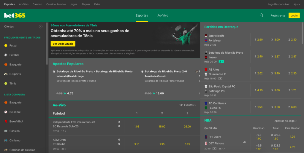 Página inicial da Bet365 apostas